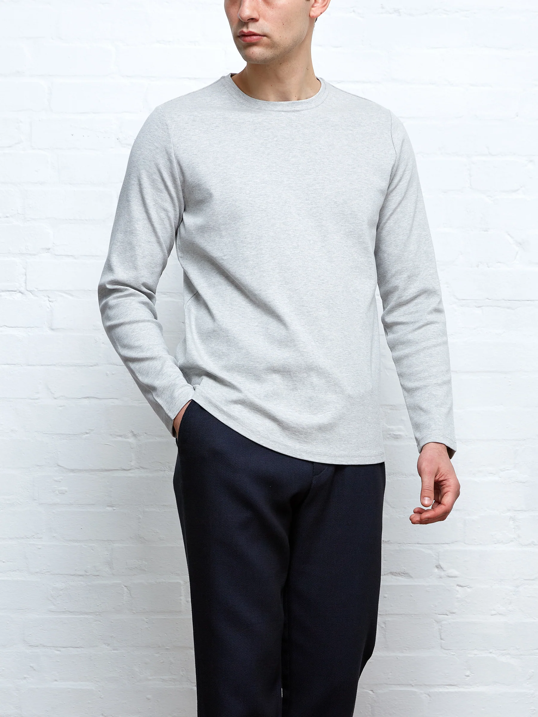 Heavy Long Sleeve Plain T-Shirt Tavistock Grey - Image 5