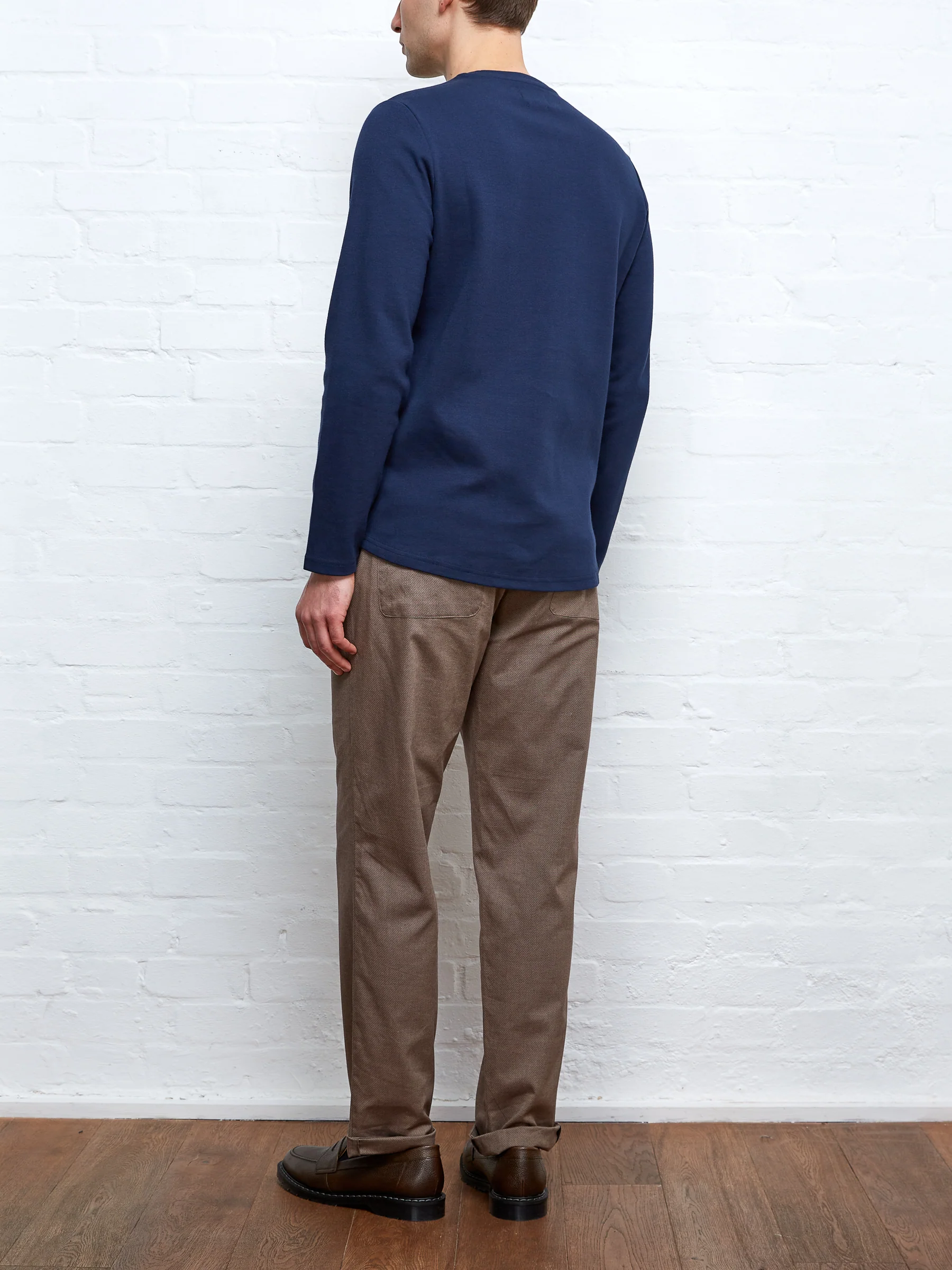 Heavy Long Sleeve Plain T-Shirt Tavistock Navy - Image 3