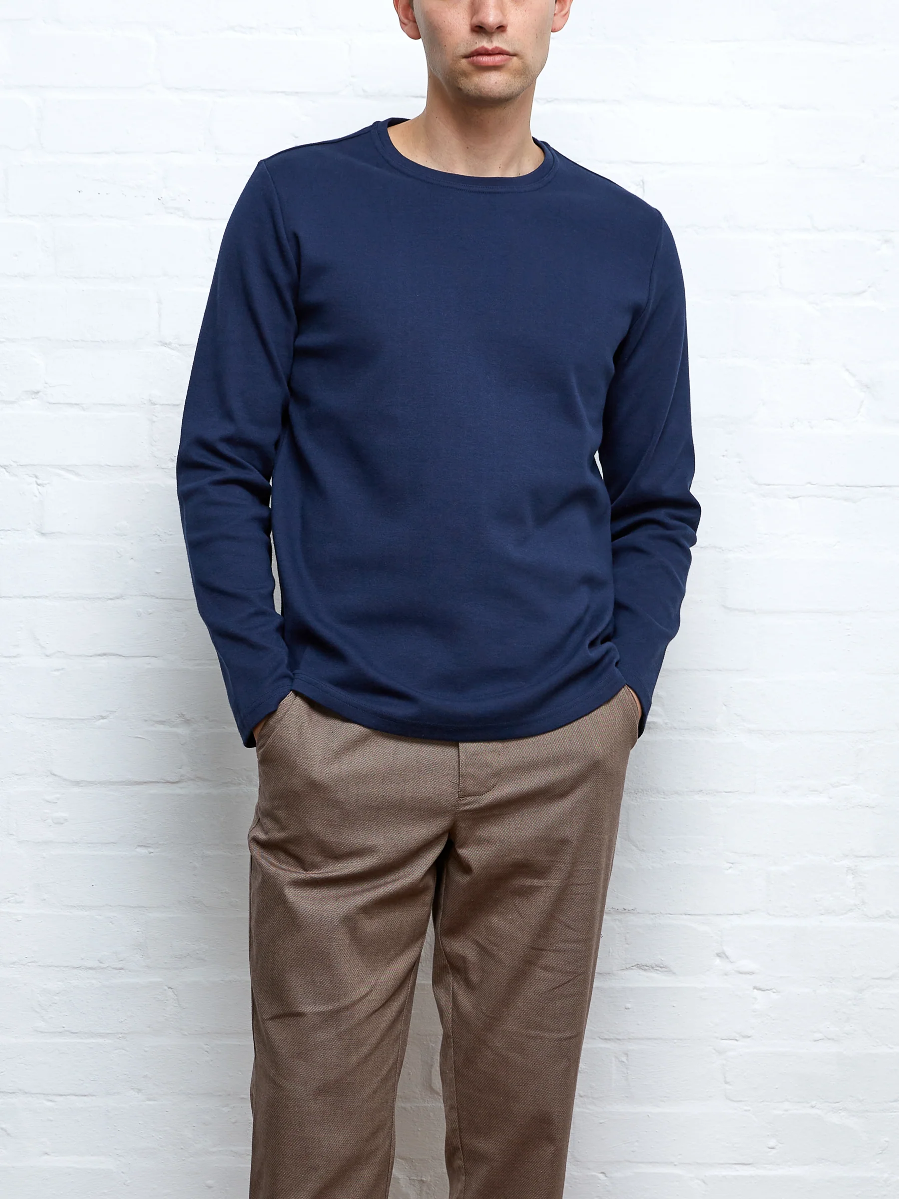 Heavy Long Sleeve Plain T-Shirt Tavistock Navy - Image 7