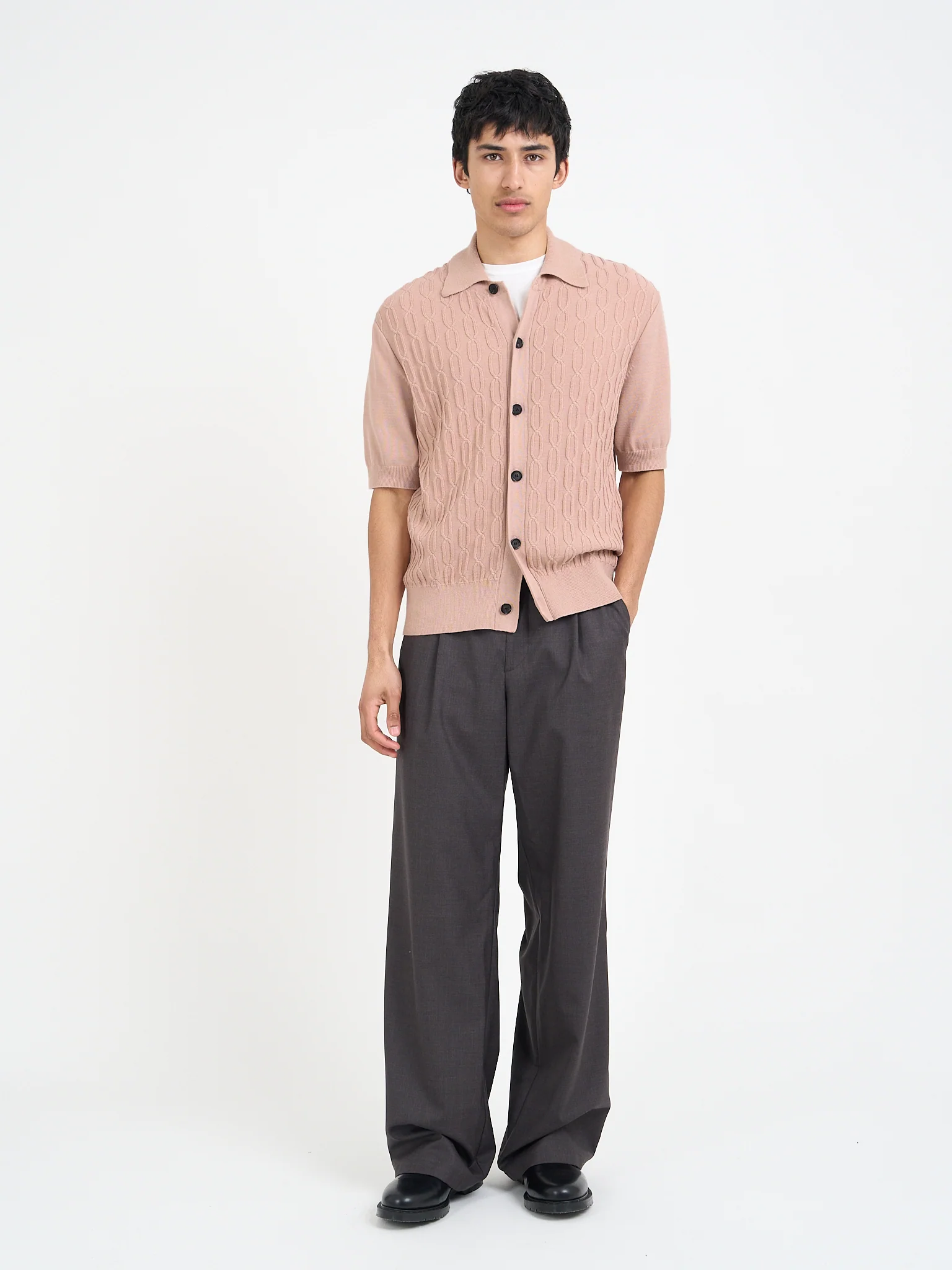 Short Sleeve Rossell Knitted Shirt Penrose Pink - Image 6