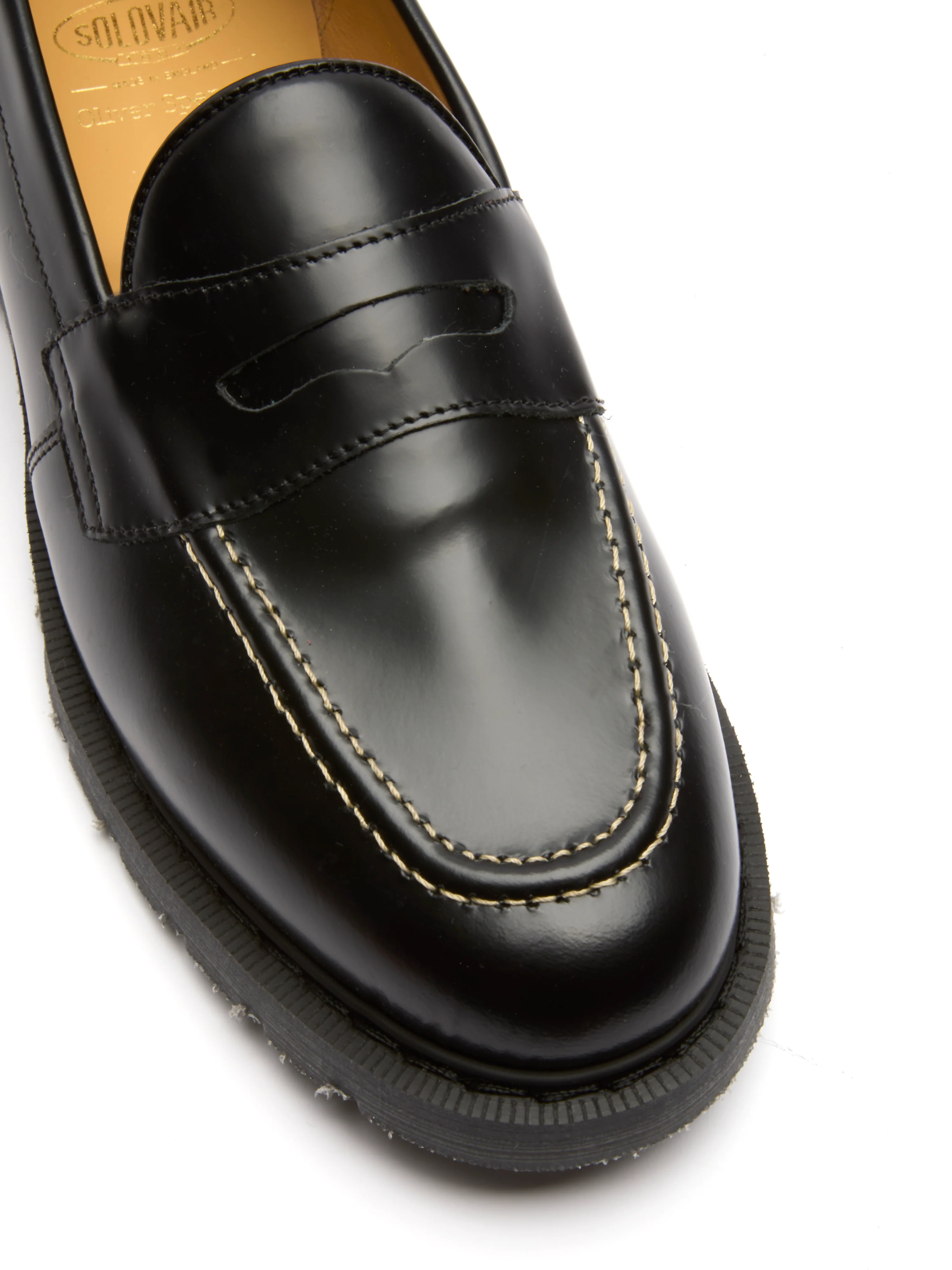 Solovair x Oliver Spencer Penny Loafer Black Hi Shine Leather Stitch - Image 3